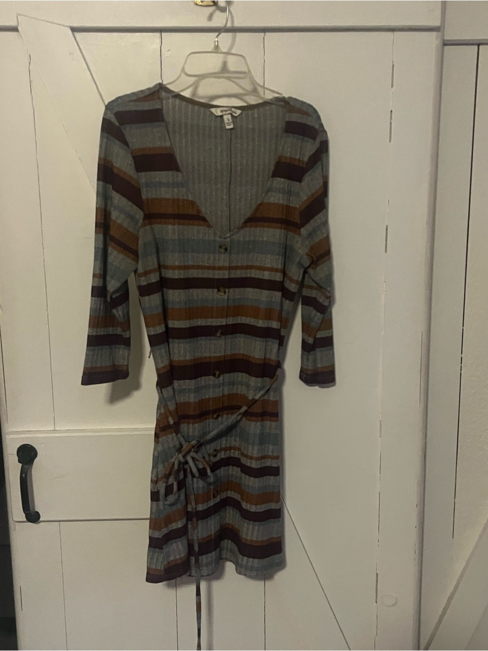 SALE 3/$20 Speechless Striped V-Neck Button-Front Dress in Blue and Brown